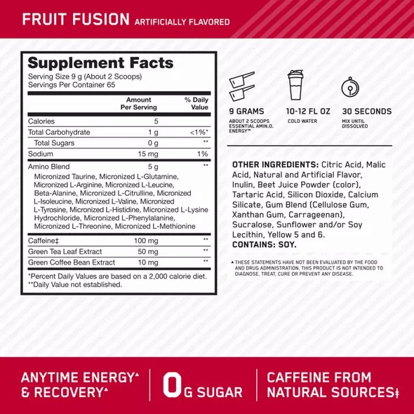 Optimum Nutrition ESSENTIAL AMIN.O. ENERGY® Fruit Fusion 0.6 lb (30 Servings) Hrvatska | 47ZDRHJFW