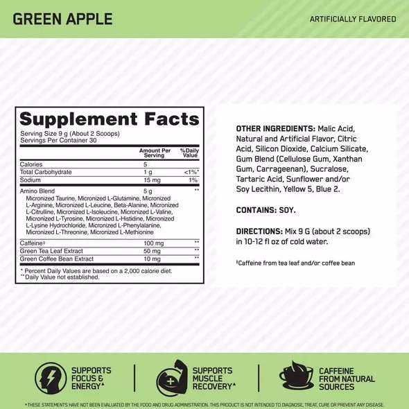 Optimum Nutrition ESSENTIAL AMIN.O. ENERGY® Green Apple 0.6 lb (30 Servings) Hrvatska | 25DIWFXES