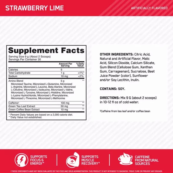 Optimum Nutrition ESSENTIAL AMIN.O. ENERGY® Strawberry Lime 0.6 lb (30 Servings) Hrvatska | 03LVNMWOZ