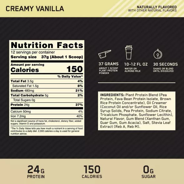 Optimum Nutrition GOLD STANDARD® 100% Plant Creamy Vanilla 1.63 lb - Notify me Hrvatska | 48QFPVXOC