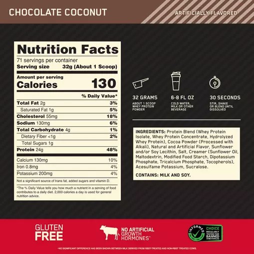 Optimum Nutrition GOLD STANDARD 100% WHEY™ Chocolate Coconut 5 lb (71 Servings) Hrvatska | 68QSGIOPW