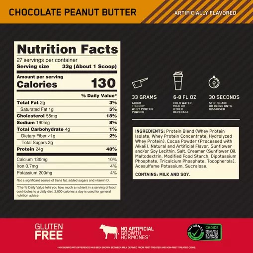 Optimum Nutrition GOLD STANDARD 100% WHEY™ Chocolate Peanut Butter 2 lb (27 Servings) Hrvatska | 58OJFBZUP