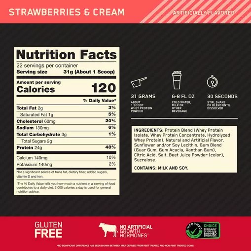Optimum Nutrition GOLD STANDARD 100% WHEY™ Strawberries & Cream 1.5 lb (22 Servings) Hrvatska | 85TXEGHNQ