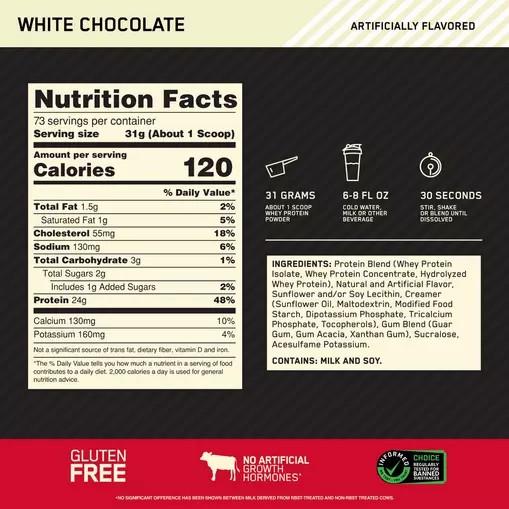 Optimum Nutrition GOLD STANDARD 100% WHEY™ White Chocolate 5 lb (73 Servings) Hrvatska | 41UMVEKSW