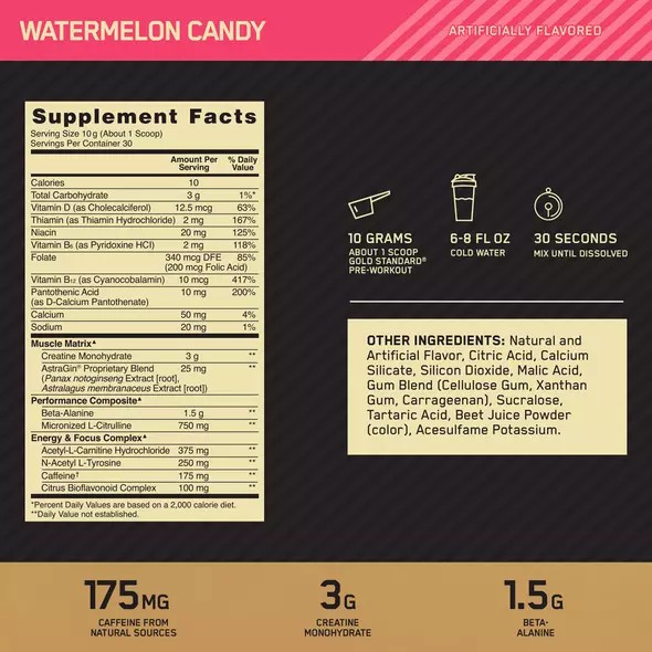 Optimum Nutrition GOLD STANDARD® Pre-Workout Watermelon 0.66 lb (30 Servings) Hrvatska | 53DWJLKBU
