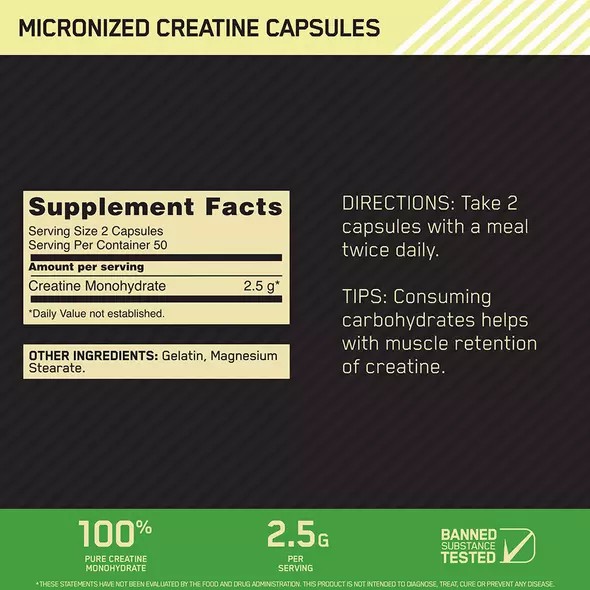 Optimum Nutrition Micronized Creatine Capsules 100 Capsules (50 Servings) Hrvatska | 07RLQPOZW