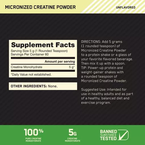 Optimum Nutrition Micronized Creatine Powder Unflavored 0.66 lb (60 Servings) Hrvatska | 42MTNYFIZ